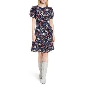 Lewit Puff Sleeve Silk A-Line Dress $550 SIZE 4